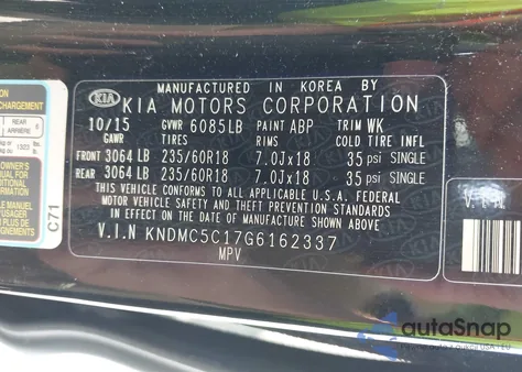 2016 Kia Sedona Ex from USA, damaged, VIN KNDMC5C17G6162337